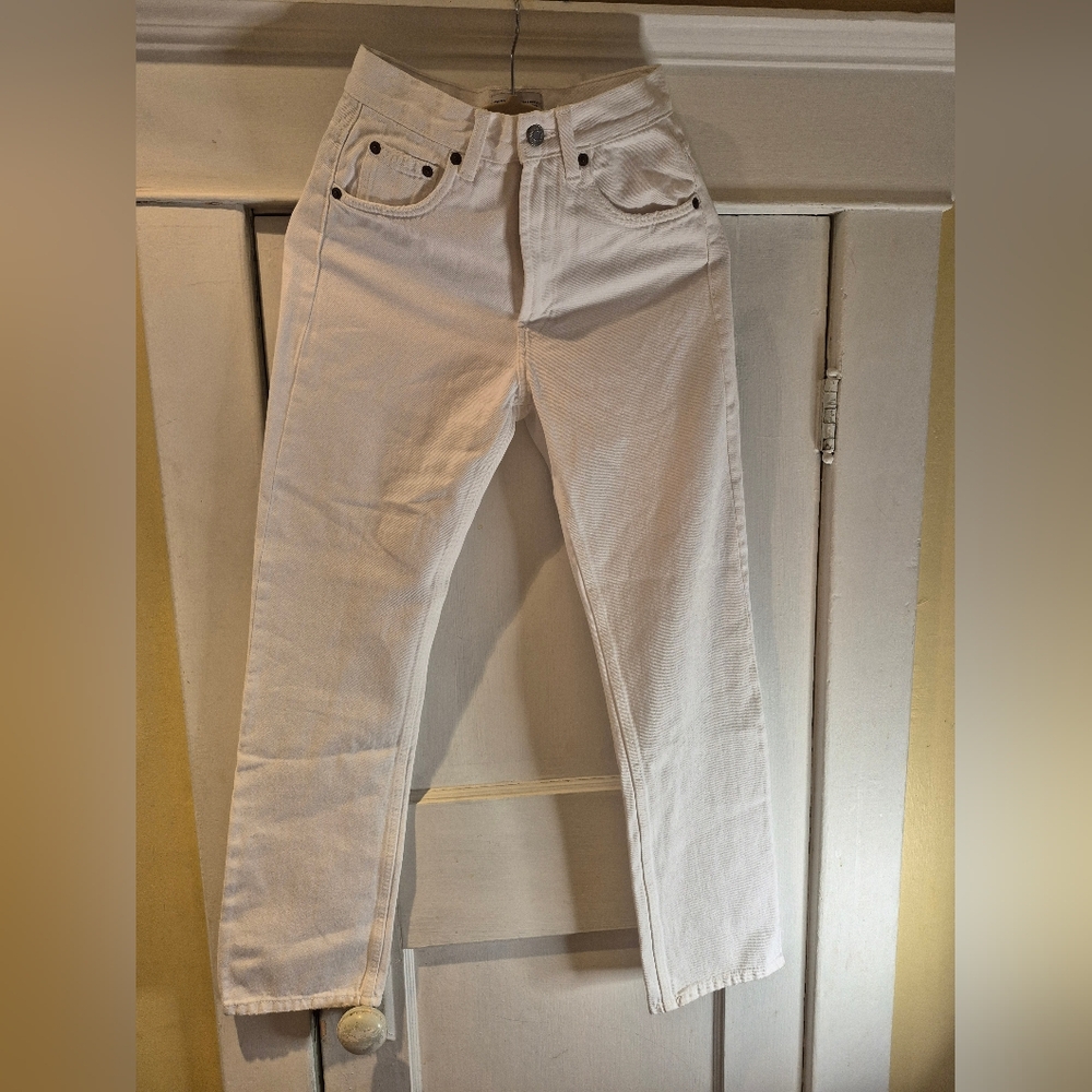 Zara White High Waist Wide Leg Jeans